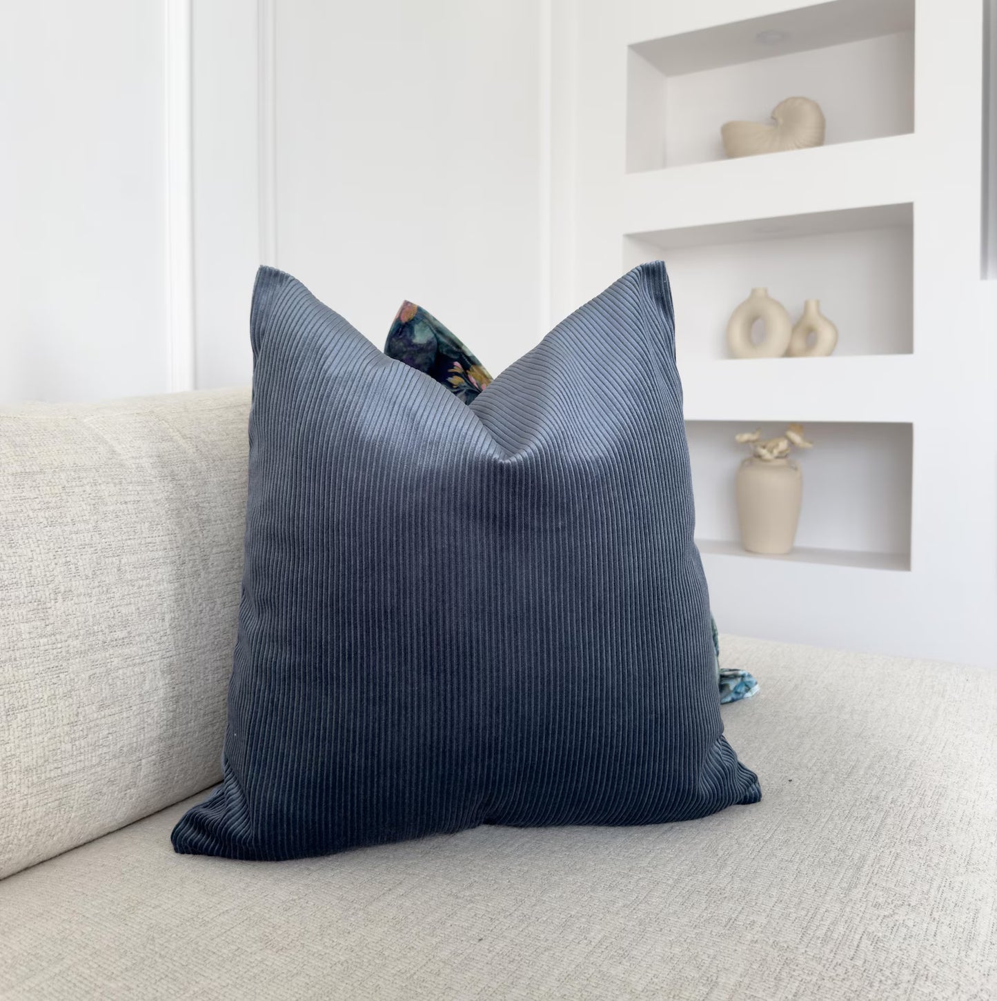 Cobalt Blue Corduroy Velvet Pillow Cover Ribbed Decorative Cushion for Sofa Bed