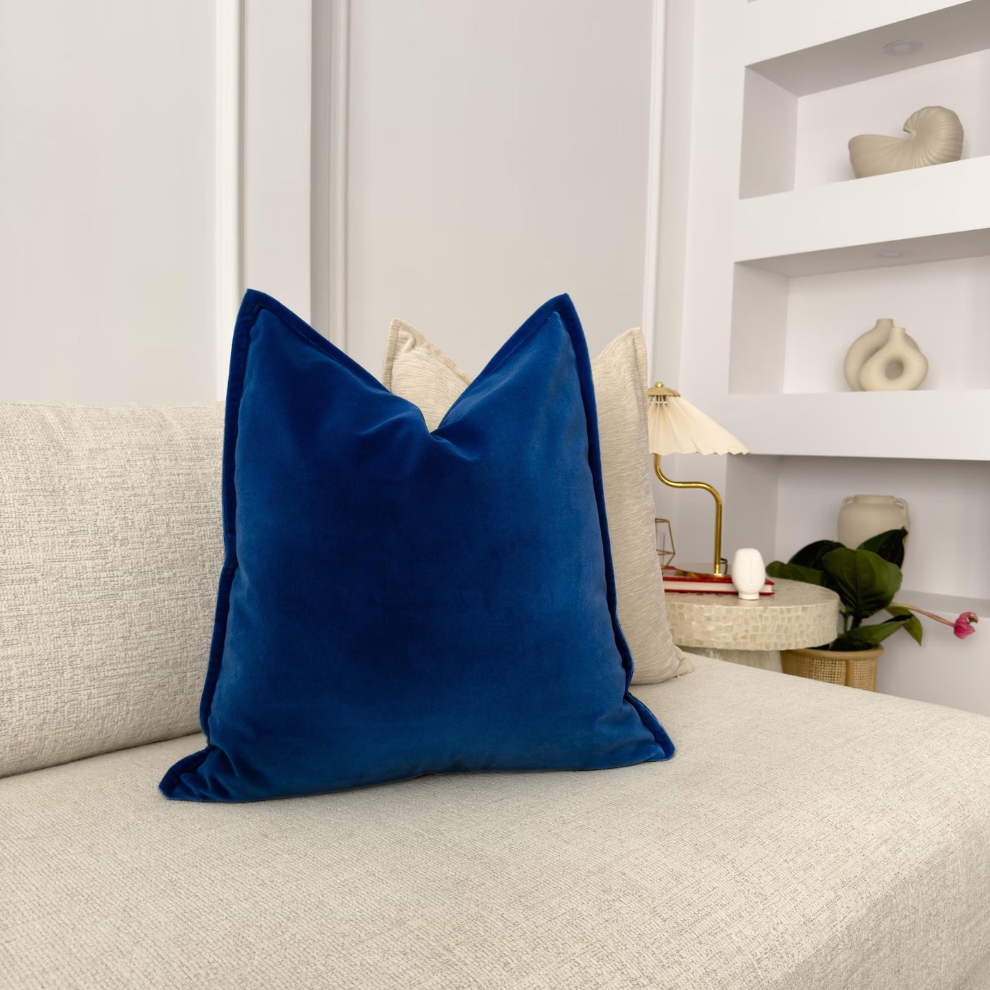 Premium Velvet Navy Blue Throw Pillow Cover Flanged Deep Blue Cushion Cover Home Decor Lumbar Pillow Cover