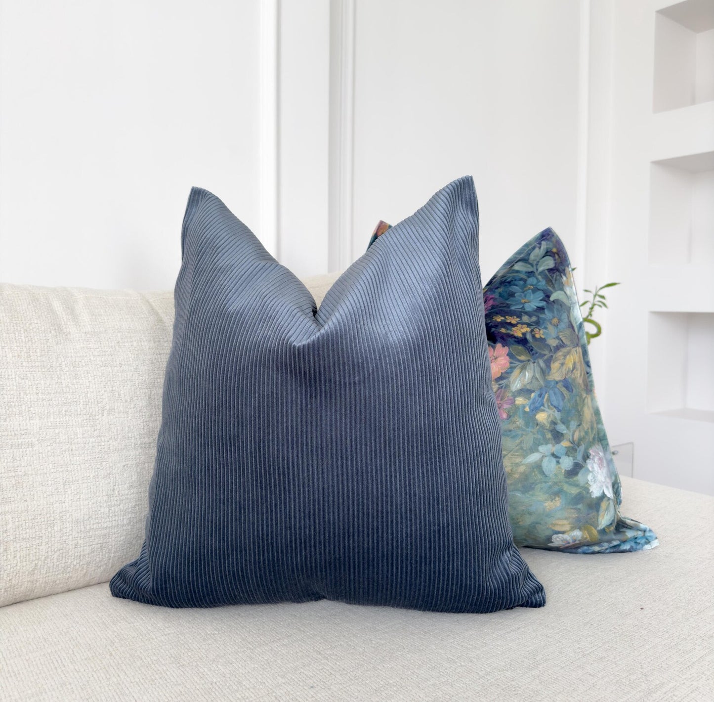 Cobalt Blue Corduroy Velvet Pillow Cover Ribbed Decorative Cushion for Sofa Bed