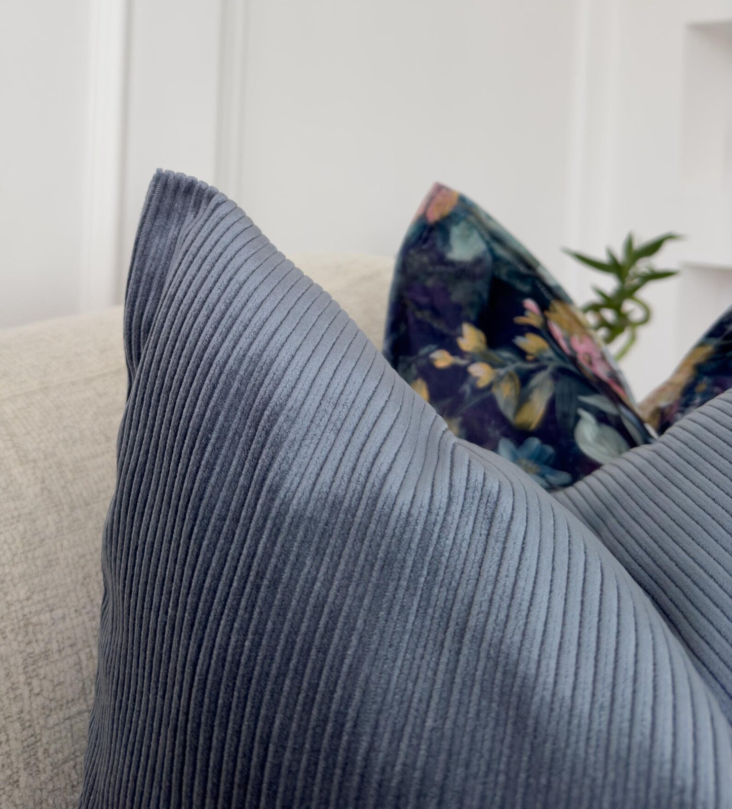 Cobalt Blue Corduroy Velvet Pillow Cover Ribbed Decorative Cushion for Sofa Bed