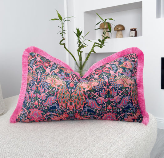 William Morris Fringed Lumbar Pillow Cover Mid Century Cushion Cover